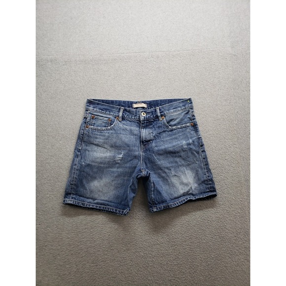 Uniqlo Pants - Uniqlo Women Short‎ 26 Blue Distressed Logo 5 Pocket 100% Cotton Casual Denim